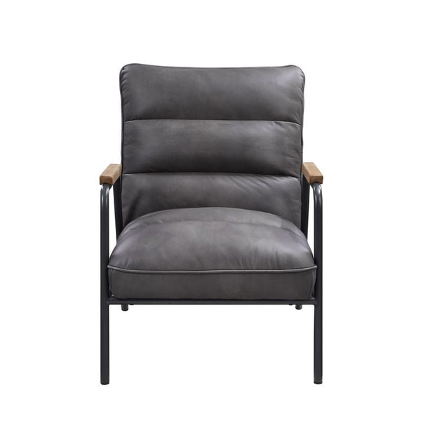 ACME Nignu Gray Top Grain Leather & Matt Iron Finish Accent Chair Model 59950 - MONAVILLA