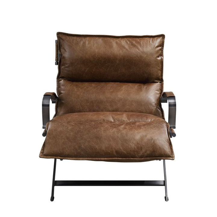 ACME Zulgaz Cocoa Top Grain Leather & Matt Iron Finish Accent Chair Model 59951 - MONAVILLA