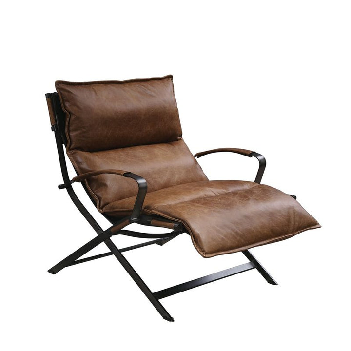 ACME Zulgaz Cocoa Top Grain Leather & Matt Iron Finish Accent Chair Model 59951 - MONAVILLA