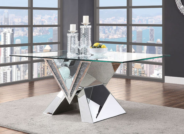 ACME Noralie Mirrored, Faux Diamonds & Clear Glass Dining Table Model 71280 - MONAVILLA