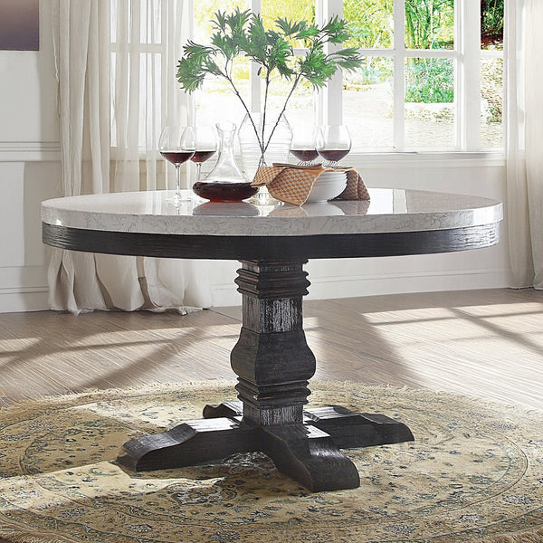 ACME Nolan White Marble & Salvage Dark Oak Dining Table Model 72845 - MONAVILLA