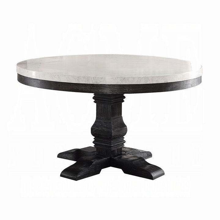 ACME Nolan White Marble & Salvage Dark Oak Dining Table Model 72845 - MONAVILLA