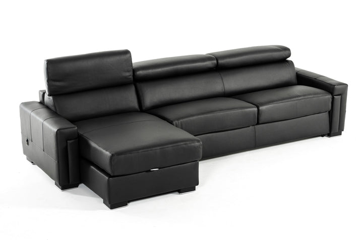 Estro Salotti Sacha Modern Black Leather Reversible Sectional Sofa Bed with Storage - MONAVILLA