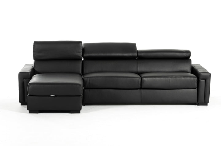 Estro Salotti Sacha Modern Black Leather Reversible Sectional Sofa Bed with Storage - MONAVILLA