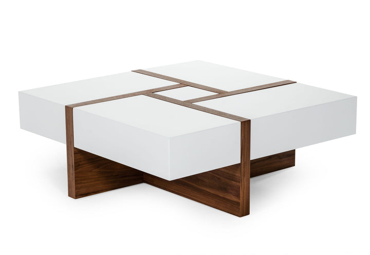 Modrest Makai Modern White & Walnut Square Coffee Table - MONAVILLA