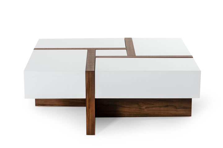 Modrest Makai Modern White & Walnut Square Coffee Table - MONAVILLA