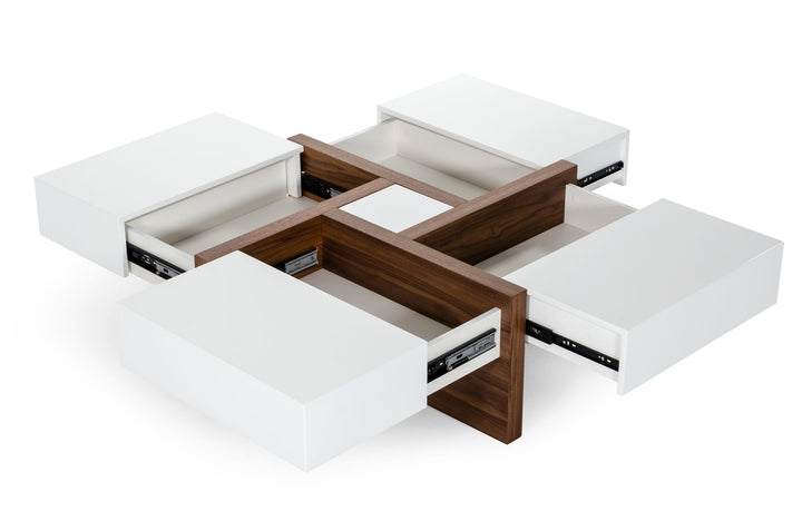 Modrest Makai Modern White & Walnut Square Coffee Table - MONAVILLA