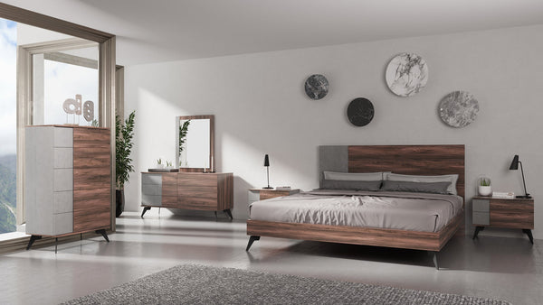 Nova Domus Palermo Queen Italian Modern Faux Concrete & Noce Bodrum Bedroom Set - MONAVILLA