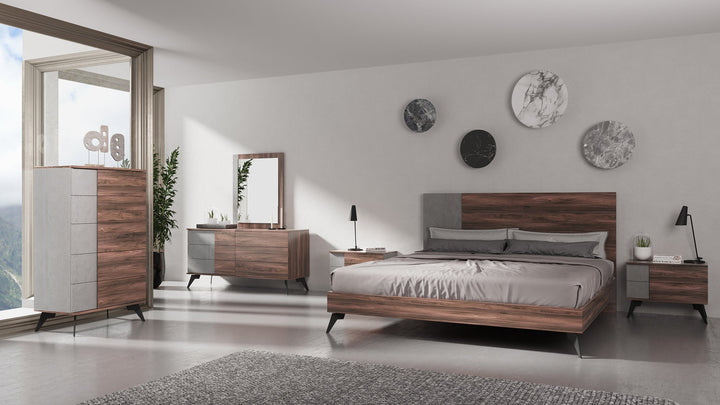 Nova Domus Palermo Eastern King Italian Modern Faux Concrete & Noce Bodrum Bedroom Set - MONAVILLA