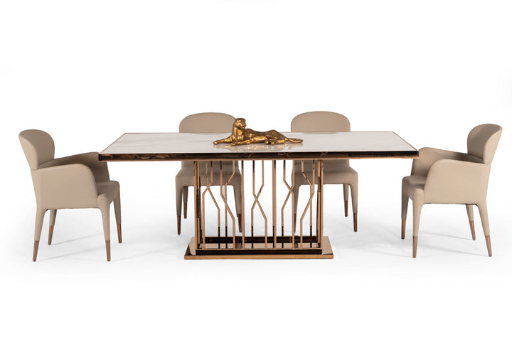 Modrest Marston Modern White Marble & Rosegold Dining Table - MONAVILLA