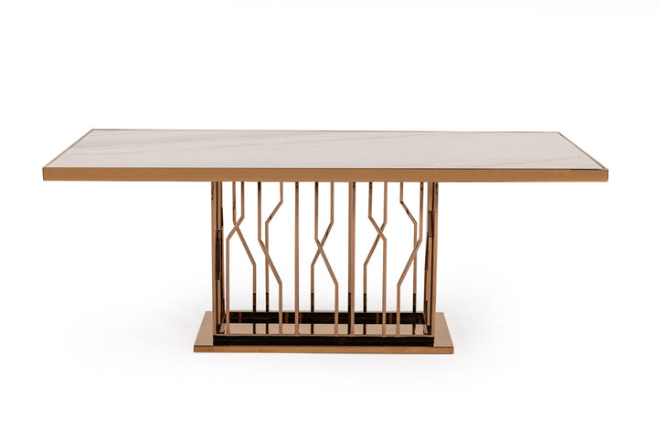 Modrest Marston Modern White Marble & Rosegold Dining Table - MONAVILLA