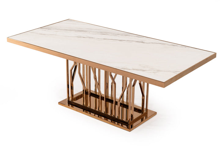 Modrest Marston Modern White Marble & Rosegold Dining Table - MONAVILLA