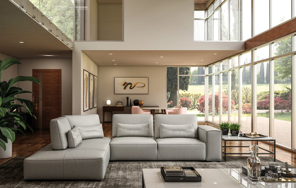 Accenti Italia Enjoy Italian Modern Light Grey Leather Left Facing Sectional Sofa - MONAVILLA