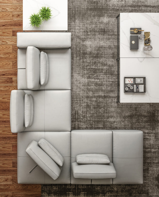 Accenti Italia Enjoy Italian Modern Light Grey Leather Left Facing Sectional Sofa - MONAVILLA