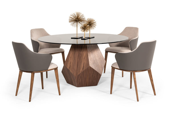 Modrest Rackham Modern Walnut Round Dining Table - MONAVILLA