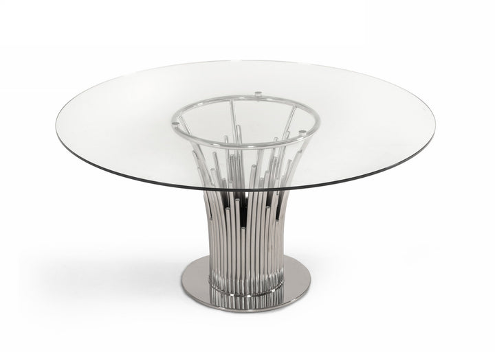 Modrest Paxton Modern Round Glass & Stainless Steel Dining Table - MONAVILLA