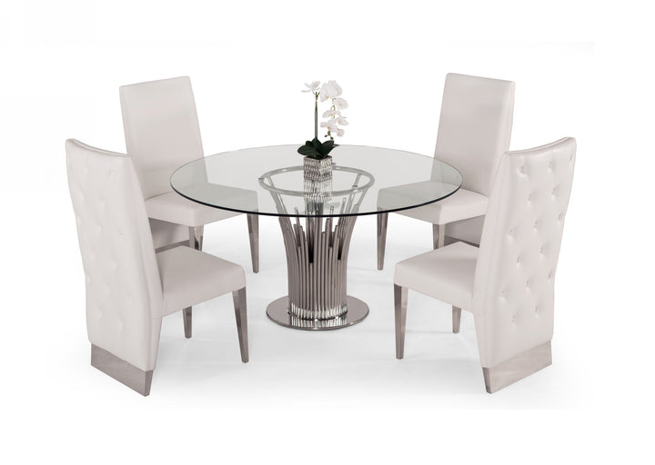 Modrest Paxton Modern Round Glass & Stainless Steel Dining Table - MONAVILLA