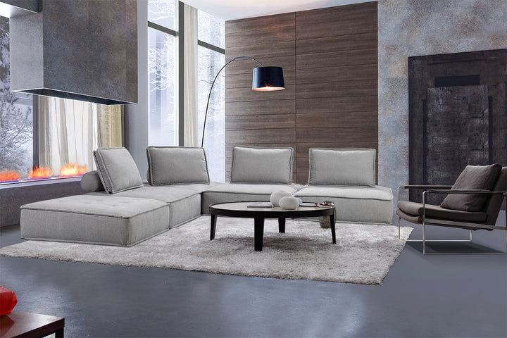 Divani Casa Nolden Modern Grey Fabric Modular Sectional Sofa - MONAVILLA