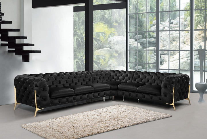 Divani Casa Sheila Modern Black Velvet Sectional Sofa - MONAVILLA