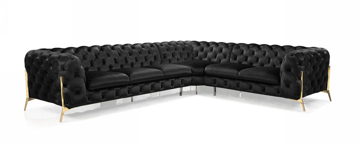 Divani Casa Sheila Modern Black Velvet Sectional Sofa - MONAVILLA