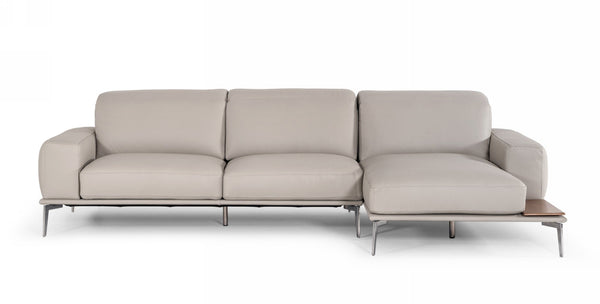 Estro Salotti Villeneuve Italian Modern Light Grey Leather Right Facing Sectional Sofa - MONAVILLA