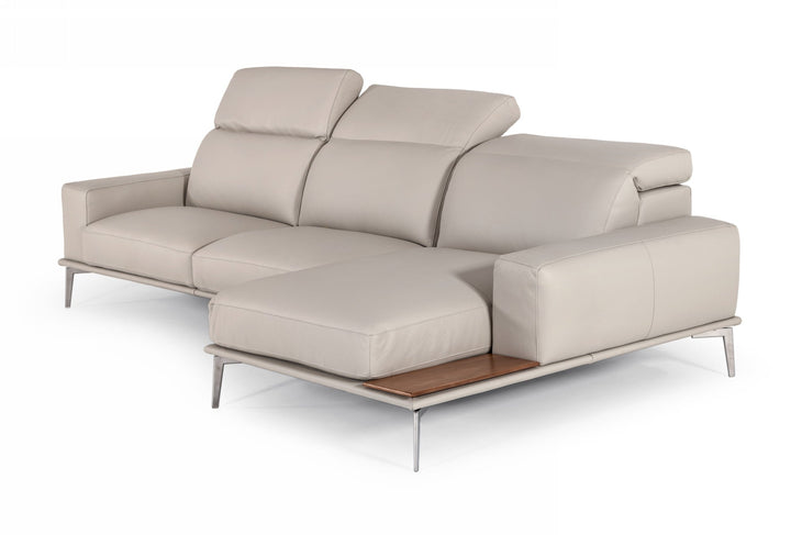 Estro Salotti Villeneuve Italian Modern Light Grey Leather Right Facing Sectional Sofa - MONAVILLA