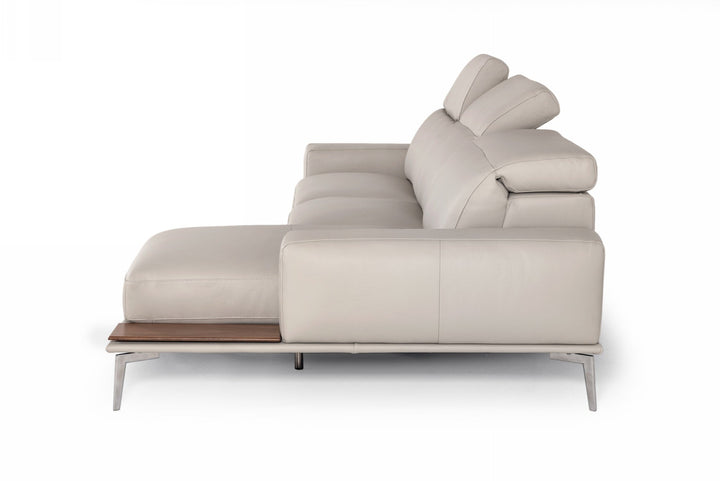 Estro Salotti Villeneuve Italian Modern Light Grey Leather Right Facing Sectional Sofa - MONAVILLA