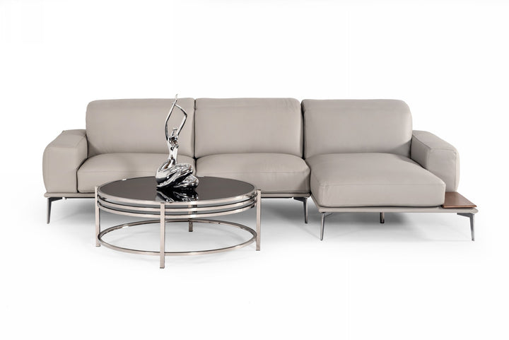 Estro Salotti Villeneuve Italian Modern Light Grey Leather Right Facing Sectional Sofa - MONAVILLA