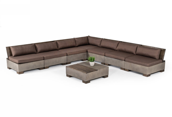 Modrest Delaware Modern Concrete Modular Sectional Sofa Set with Square Coffee Table - MONAVILLA