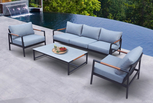 Divani Casa Kiowa Modern Outdoor Grey & Black Sofa Set - MONAVILLA