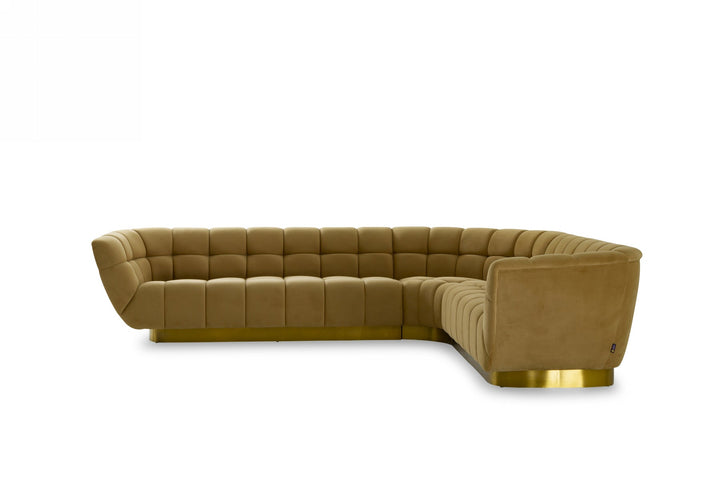 Divani Casa Granby Glam Mustard and Gold Fabric Sectional Sofa - MONAVILLA