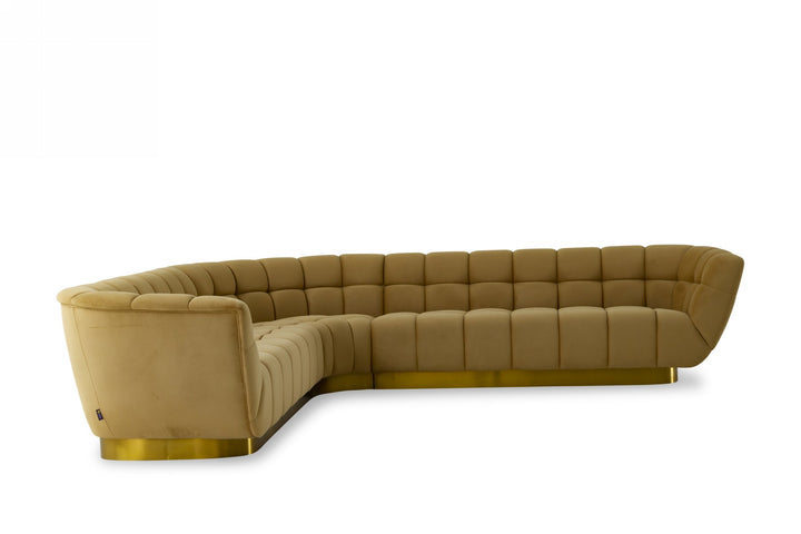 Divani Casa Granby Glam Mustard and Gold Fabric Sectional Sofa - MONAVILLA