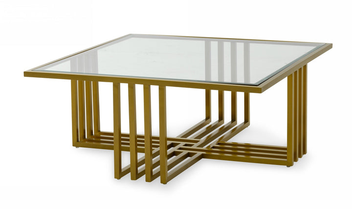 Modrest Kodiak Glam Clear Glass and Gold Glass Coffee Table - MONAVILLA