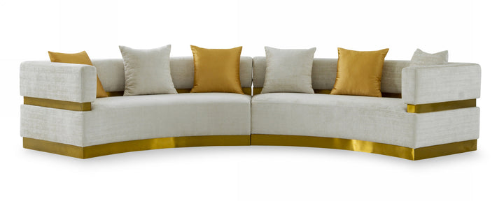 Divani Casa Kiva Glam Beige and Gold Fabric Sectional Sofa - MONAVILLA