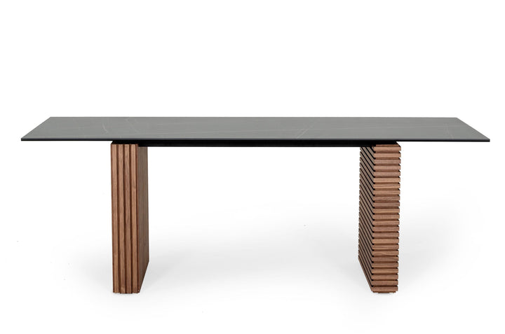 Modrest Maggie Modern Walnut and Black Ceramic Top Dining Table - MONAVILLA