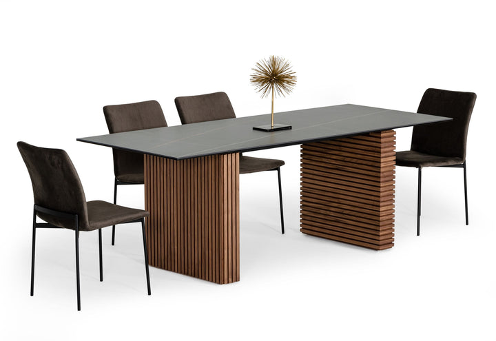 Modrest Maggie Modern Walnut and Black Ceramic Top Dining Table - MONAVILLA