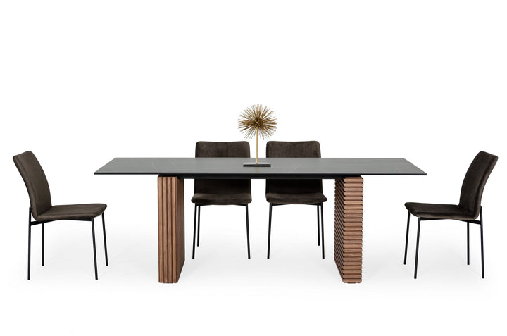 Modrest Maggie Modern Walnut and Black Ceramic Top Dining Table - MONAVILLA