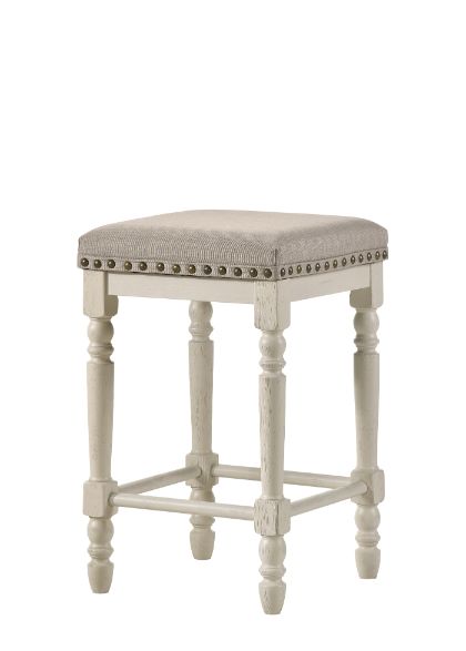 ACME Tasnim Tan Fabric & Antique White Finish Stool Model 77182 - MONAVILLA