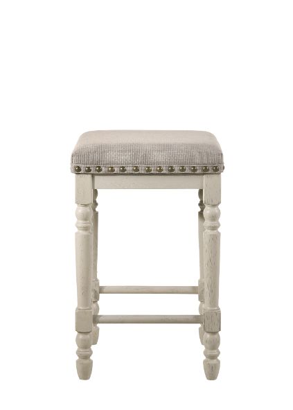 ACME Tasnim Tan Fabric & Antique White Finish Stool Model 77182 - MONAVILLA