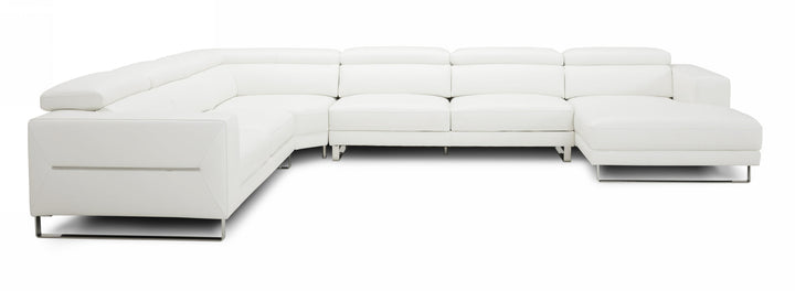 Divani Casa Hawkey Contemporary White Full Leather U Shaped Sectional Sofa - MONAVILLA