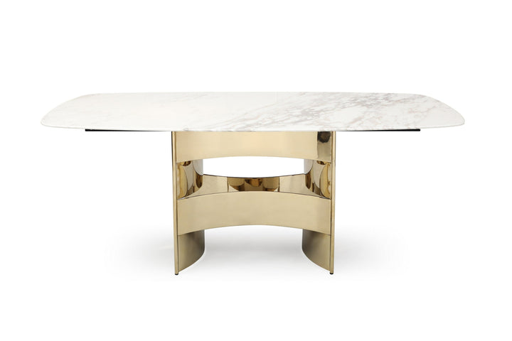 Modrest Marmot White Marble and Rose Gold Dining Table - MONAVILLA