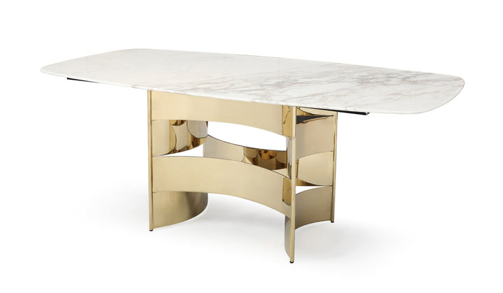 Modrest Marmot White Marble and Rose Gold Dining Table - MONAVILLA