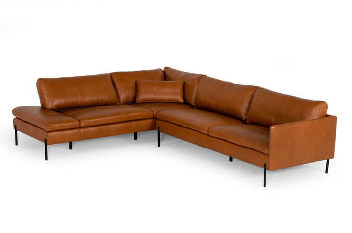 Divani Casa Sherry Modern Cognac Leather Left Facing Sectional Sofa - MONAVILLA