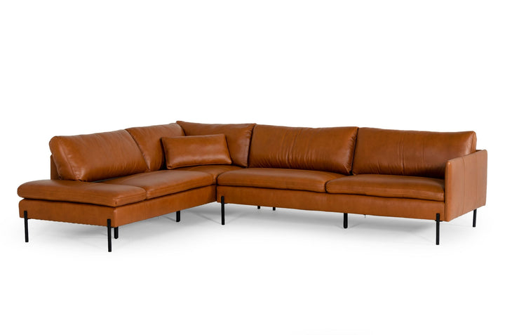 Divani Casa Sherry Modern Cognac Leather Left Facing Sectional Sofa - MONAVILLA