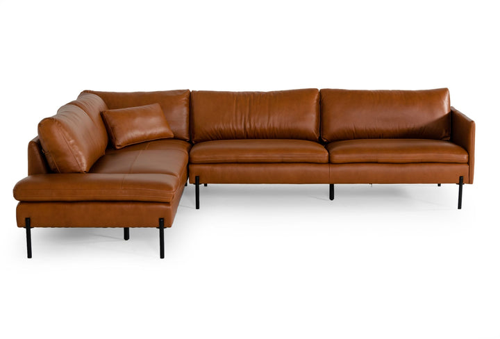 Divani Casa Sherry Modern Cognac Leather Left Facing Sectional Sofa - MONAVILLA