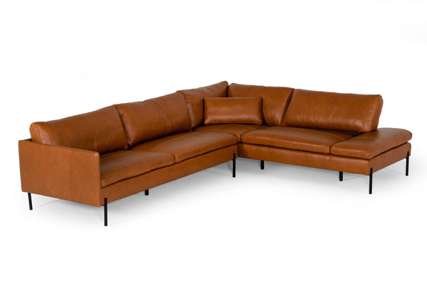 Divani Casa Sherry Modern Cognac Leather Right Facing Sectional Sofa - MONAVILLA