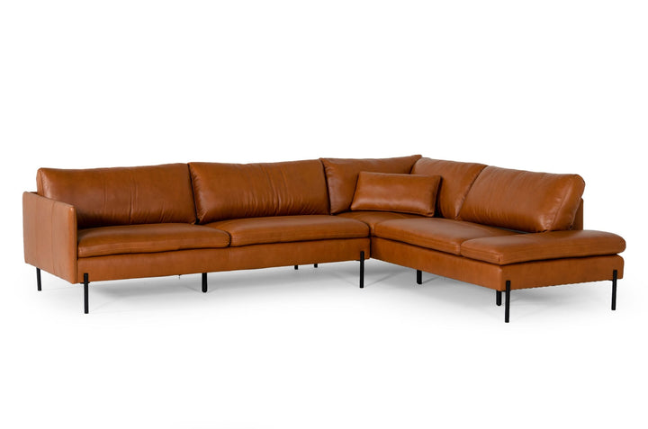 Divani Casa Sherry Modern Cognac Leather Right Facing Sectional Sofa - MONAVILLA