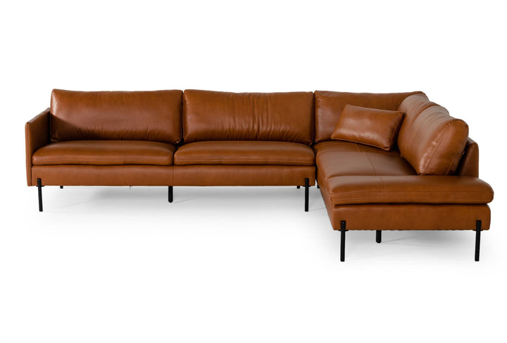 Divani Casa Sherry Modern Cognac Leather Right Facing Sectional Sofa - MONAVILLA