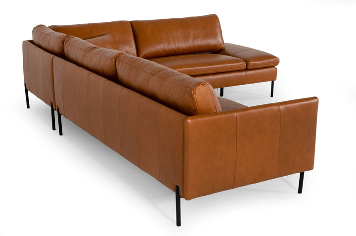 Divani Casa Sherry Modern Cognac Leather Right Facing Sectional Sofa - MONAVILLA