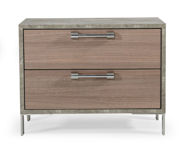 Nova Domus Boston Modern Brown Oak & Brushed Stainless Steel Nightstand - MONAVILLA